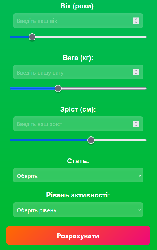 Калькулятор калорій онлайн для жінок і чоловіків